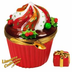 Christmas Cupcake with Holly Leaves & Candies Limoges Box (Beauchamp)