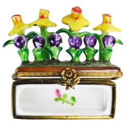 Daffodils & Tulips in Flower Crate Limoges Box | Retired Authentic Hand-Painted French Porcelain Gift | Limoges Boxes France Trinket Box