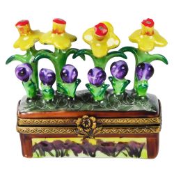 Daffodils & Tulips in Flower Crate Limoges Box | Retired Authentic Hand-Painted French Porcelain Gift | Limoges Boxes France Trinket Box