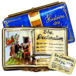 Declaration of Independence Book Limoges Box by Beauchamp, 100% Authentic Hand-Painted French Porcelain Patriotic Collectible Gift
