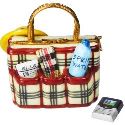 Designer Beach Bag with All Essentials Limoges Box, Authentic Hand-Painted French Porcelain from Limoges, France | Beach & Vacation Collectible Gift