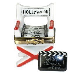 Hollywood Director Chair Limoges Box with Clapboard by Beauchamp, Authentic Hand-Painted French Porcelain Limoges Boxes France Collectible