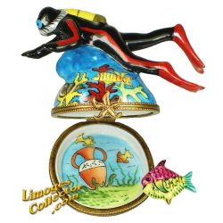 Diver with Tropical Fish Limoges Box (Beauchamp)
