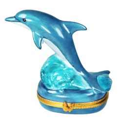 Dolphin in the Waves Limoges Box | Authentic Hand-Painted French Porcelain Trinket Box Gift