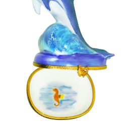 Dolphin in the Waves Limoges Box | Authentic Hand-Painted French Porcelain Trinket Box Gift