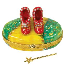 Dorothy's Red Shoes on the Yellow Brick Road Limoges box by Beauchamp, Authentic Hand-Painted French Porcelain Collectible