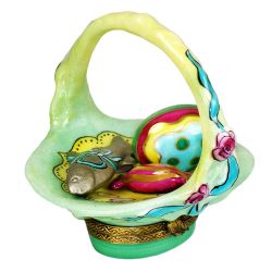 Easter Egg Basket with Candies Limoges Box, Retired Hand Painted Porcelain Collectible Limoges Trinket Box | Easter Home Décor Gift