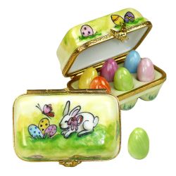 Easter Egg Carton with Bunny Limoges Box by Beauchamp | Authentic Limoges Trinket Box – Hand-Painted French Porcelain Easter Gift 