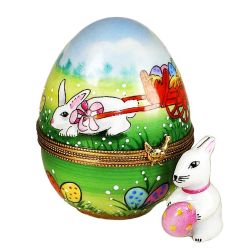 Large Easter Egg with Rabbit Limoges Box by Beauchamp | Luxury Authentic Limoges Boxes from Limoges – Collectible Porcelain Art Easter Gift