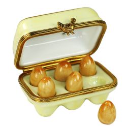 Farm Egg Carton with Brown Eggs Limoges Box by Beauchamp | Authentic Limoges Trinket Box – Hand-Painted French Porcelain Gift