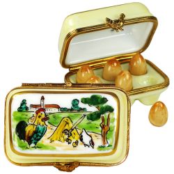 Farm Egg Carton with Brown Eggs Limoges Box by Beauchamp | Authentic Limoges Trinket Box – Hand-Painted French Porcelain Gift