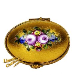 Egg-Shaped Small Gold Encrusted Floral Classic Limoges Box (Retired)