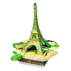 Eiffel Tower Limoges Box over Map of Paris, Authentic Retired Hand-Painted French Porcelain Trinket Box Imported from Limoges France