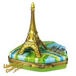 Golden Eiffel Tower over Paris Limoges Box (Beauchamp)