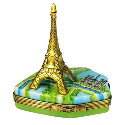 Eiffel Tower Limoges over Paris Box by Beauchamp, Authentic Hand-Painted Porcelain Limoges Boxes France Collectible Gift