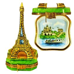 Eiffel Tower Limoges Box with Paris Painting Inside by Beauchamp - 100% Authentic Hand-Painted French Porcelain
