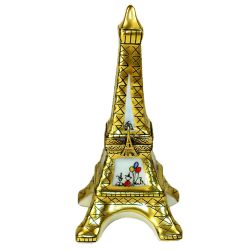 Golden Eiffel Tower with People Limoges box by Beauchamp |100% Authentic Hand-Painted French Porcelain Icon Gift
