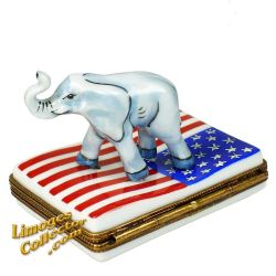 Republican Elephant on US Flag Limoges Box (Beauchamp)