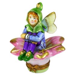 Garden Fairy Seated On Flower Limoges Box | ROCHARD Authentic Peint Main Limoges France Box | Hand-Painted French Porcelain Gift