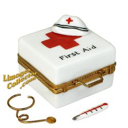 First Aid Kit with Nurse Hat, Thermometer & Stethoscope Limoges Box (Beauchamp)