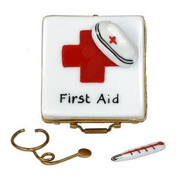 First Aid Kit with Nurse Hat, Thermometer & Stethoscope Limoges Box (Beauchamp)
