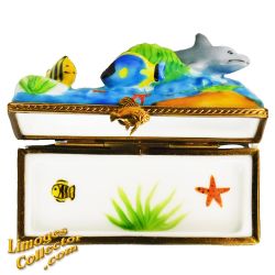 Tropical Fish & Dolphin Underwater Seascape Limoges Box (Rochard)