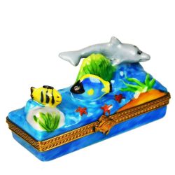 Tropical Fish & Dolphin Underwater Seascape Limoges Box by Beauchamp | Authentic Hand-Painted French Porcelain Gift Imported from Limoges, France