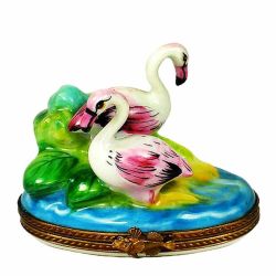 Pink Flamingos at Waterfront Limoges Box for Collectors French Porcelain Limoges Boxes Trinket Boxes