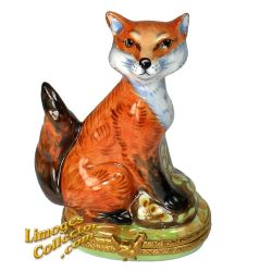 Fox Seated Among Leaves with Hens Inside Limoges Box (Beauchamp)