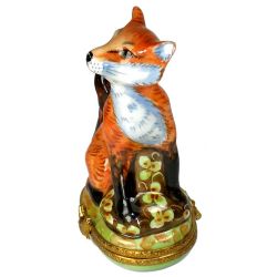 Rochard Fox Seated Among Leaves with Hens Inside Limoges Box, 100% Authentic Hand-Painted French Porcelain Collectible Animal Gift