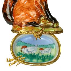 Fox Seated Among Leaves with Hens Inside Limoges Box (Beauchamp)