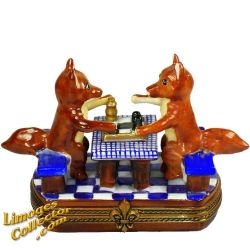 Foxes Playing Chess Limoges Box (Chamart)