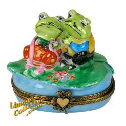 Frog Couple on Lily Pad Limoges Box (Retired)