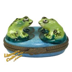 Loving Frogs Staring on Lily Pad Limoges Box (Retired)