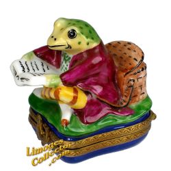 Mr. Frog Reading Book by Fishing Pond Limoges Box