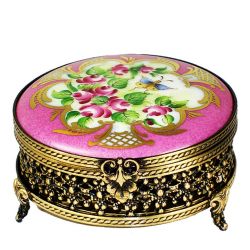 Galerie Collection Pink Floral Limoges Box for Collection | Porcelain Limoges Trinket Box 