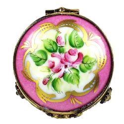 Galerie Collection Pink Floral Limoges Box (Small) Hand-Painted French Porcelain Collectible Limoges Trinket Box