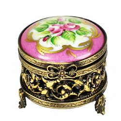 Galerie Collection Pink Floral Limoges Box (Small) Hand-Painted French Porcelain Collectible Limoges Trinket Box