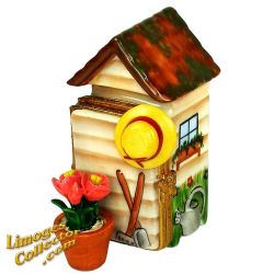 Garden Shed with Tools, Hat and Flower Pot Limoges Box (Beauchamp)