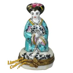Geisha Lady in Blue Floral Kimono Limoges Box