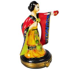Geisha Japan Lady Dancing in Colorful Kimono Limoges Box, Retired Authentic Hand-Painted French Porcelain Collectible Gift
