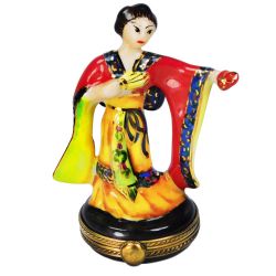 Geisha Japan Lady Dancing in Colorful Kimono Limoges Box, Retired Authentic Hand-Painted French Porcelain Collectible Gift