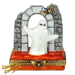 Ghost in Castle Ruins with Black Cat Limoges Box (Beauchamp)