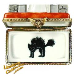 Ghost in Castle Ruins with Black Cat Limoges Box (Beauchamp)