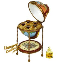 Globe Bar with Glasses & Crystal Decanter Limoges Box (Retired)
