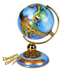 Our Planet Earth World Globe on a Stand Limoges Box (Beauchamp) 