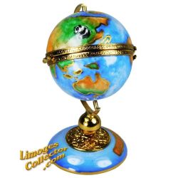 Our Planet Earth World Globe on a Stand Limoges Box (Beauchamp) 