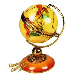 Tan World Globe on a Stand Limoges Box (Beauchamp)