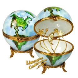 World Globe on Golden Stand with Moon & Stars Limoges Box (Beauchamp)