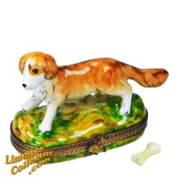 Golden Retriever Dog with Bone Limoges Box (Retired)